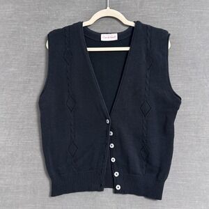 Vintage Caroll Reed Sweater Vest M Navy Blue Cropped Cable Knit 90s y2k Preppy